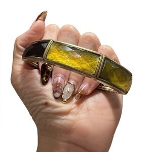 Multicolor Faceted Resin & Brass Bracelet | Boho Statement Bangle